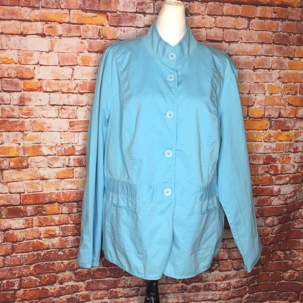 Talbots Sky Blue Button Down Mandarin Collar Jacket